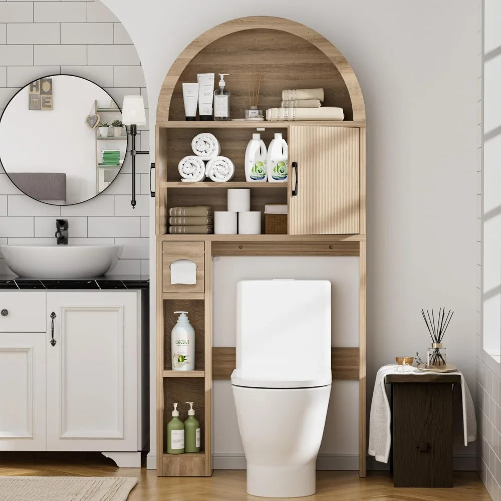 Freestanding Over Toilet Storage Cabinet – Bathroom Shelf Organizer with Multi-Level Storage