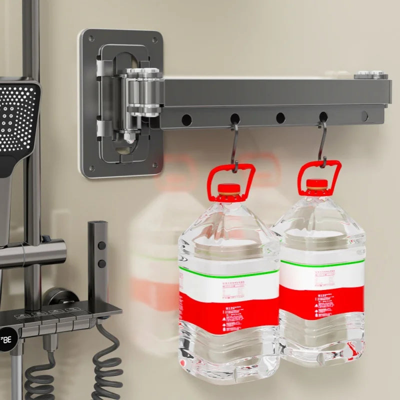 Space-Saving Folding Shower Curtain Rod Set – Waterproof Curtain & Retractable Bathroom Divider