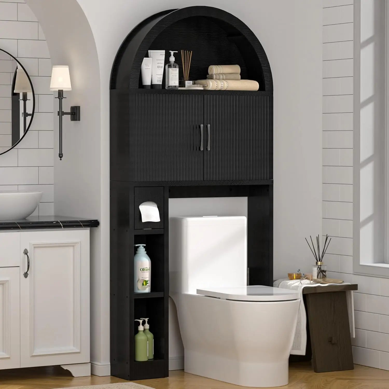 Freestanding Over Toilet Storage Cabinet – Bathroom Shelf Organizer with Multi-Level Storage