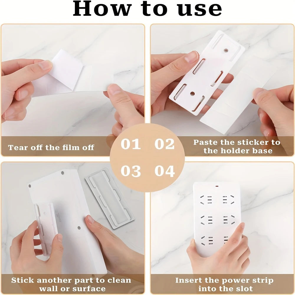 4pcs Socket Holder Set – Self-Adhesive Wall Mount for Power Strips