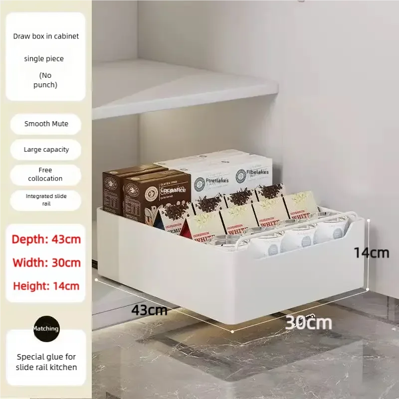Pull-Out Kitchen Drawer Storage Rack for Cabinets with Smooth Slide Rails