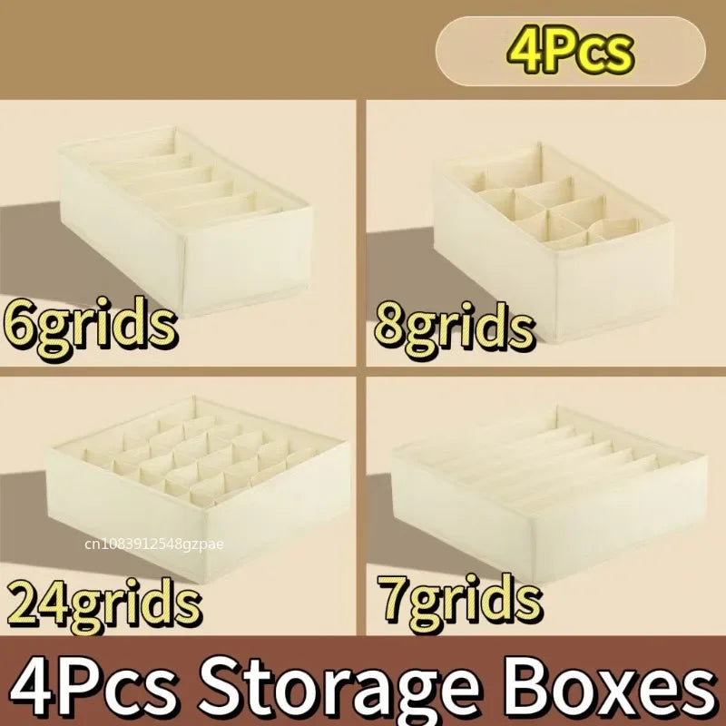 4-Piece Foldable Underwear & Socks Drawer Organizer Set – Non-Woven Storage Boxes