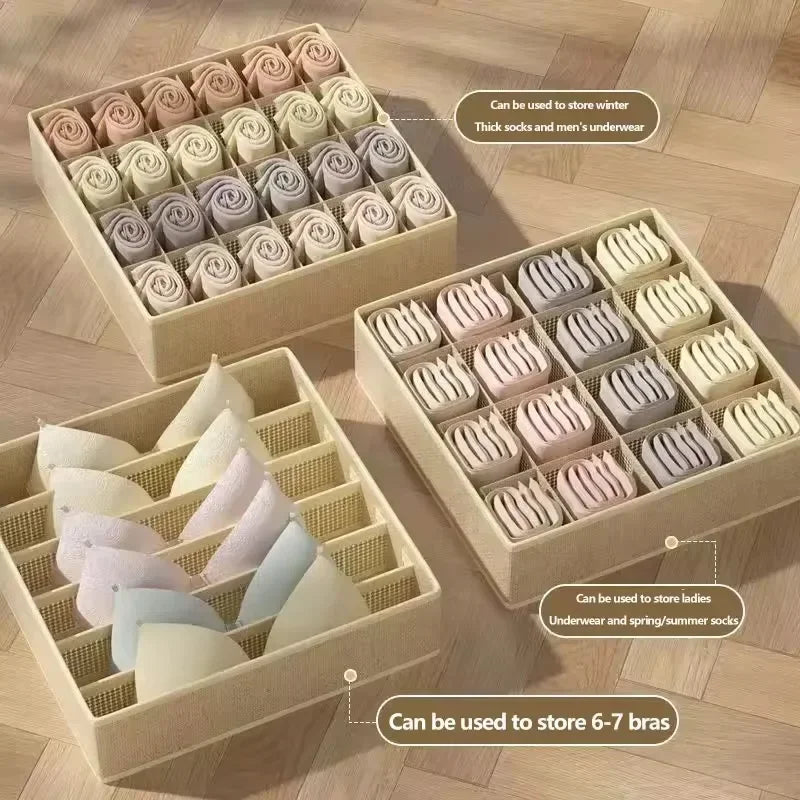 4-Piece Foldable Underwear & Socks Drawer Organizer Set – Non-Woven Storage Boxes