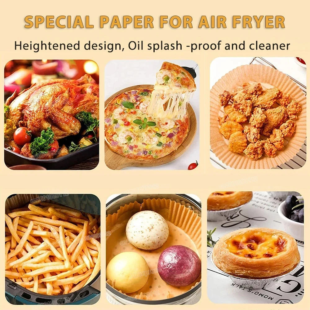 50/100PCS Air Fryer Paper Liners – Round & Square Non-Stick Disposable Parchment Baking Sheets