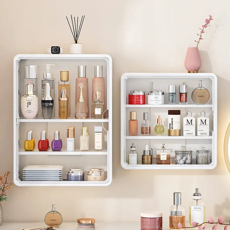 Multi-Layer Transparent Bathroom Organizer Cabinet – No-Drill Cosmetic Storage