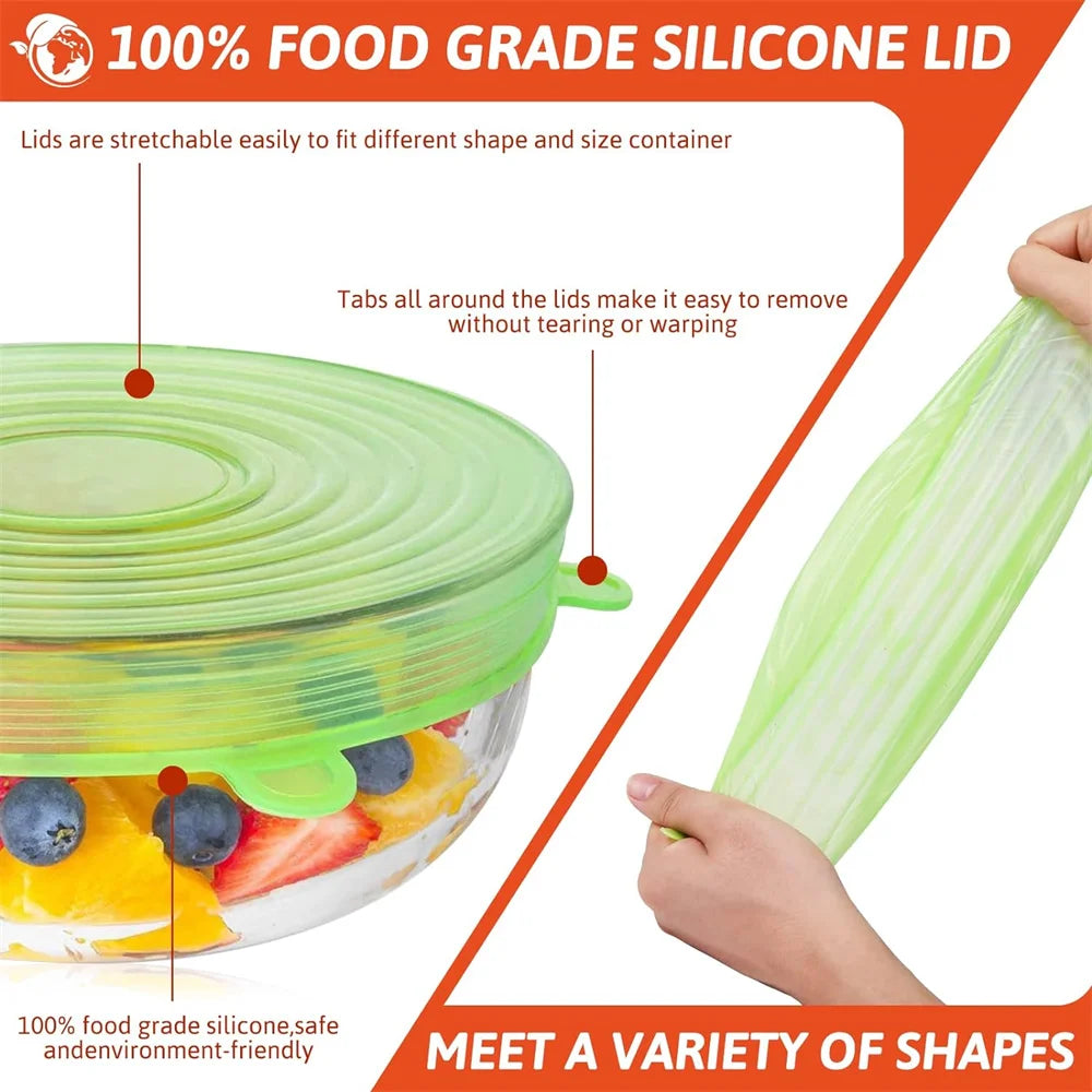 6Pcs Silicone Stretch Lids Set – Reusable Airtight Food Covers