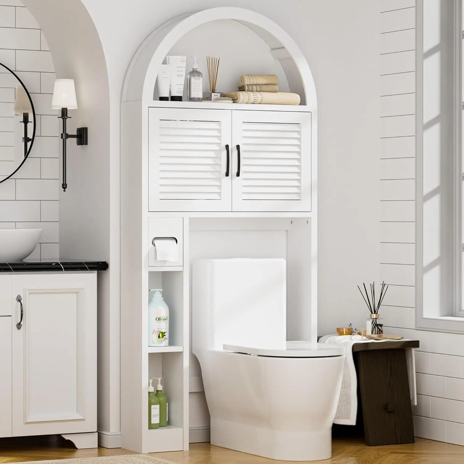 Freestanding Over Toilet Storage Cabinet – Bathroom Shelf Organizer with Multi-Level Storage
