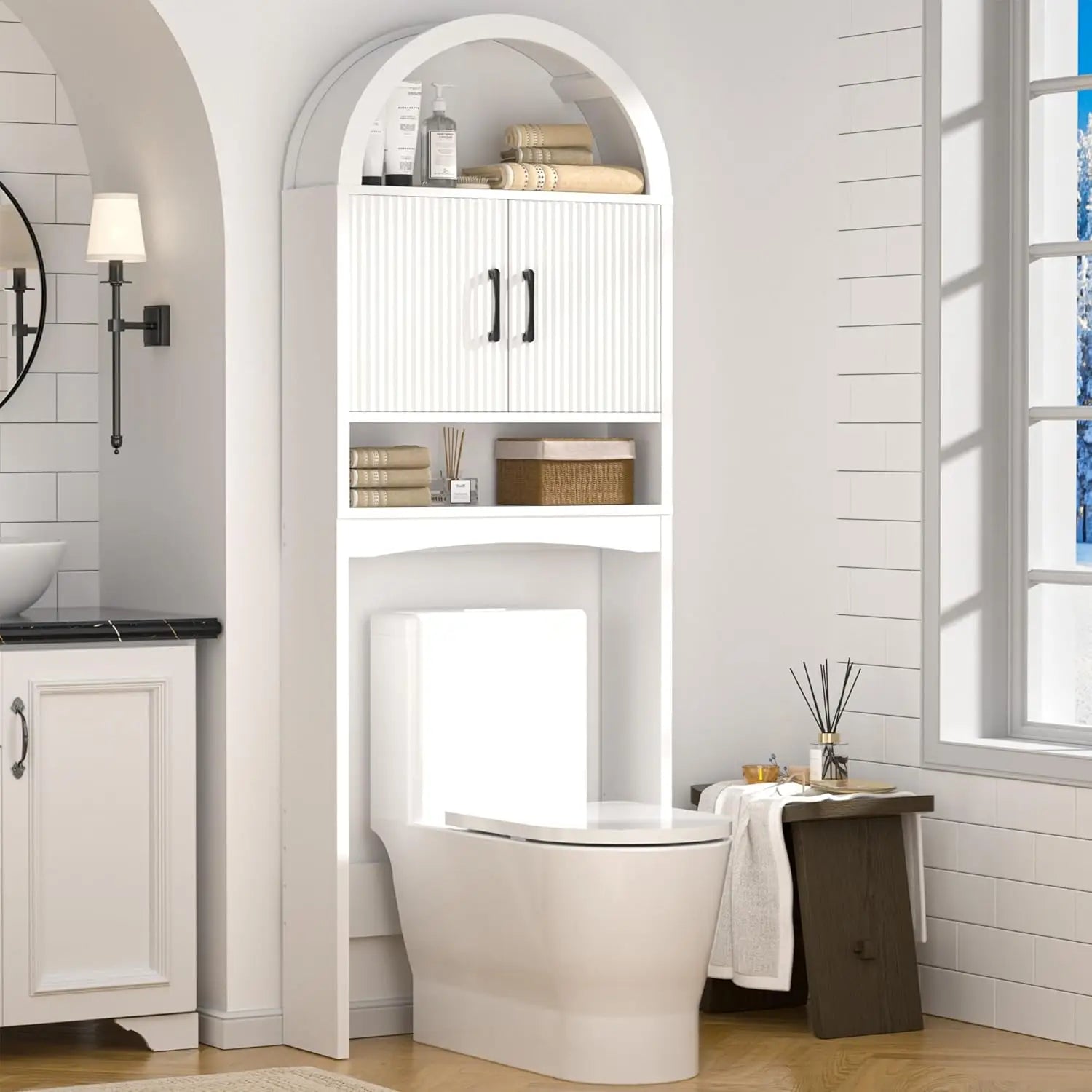 Freestanding Over Toilet Storage Cabinet – Bathroom Shelf Organizer with Multi-Level Storage