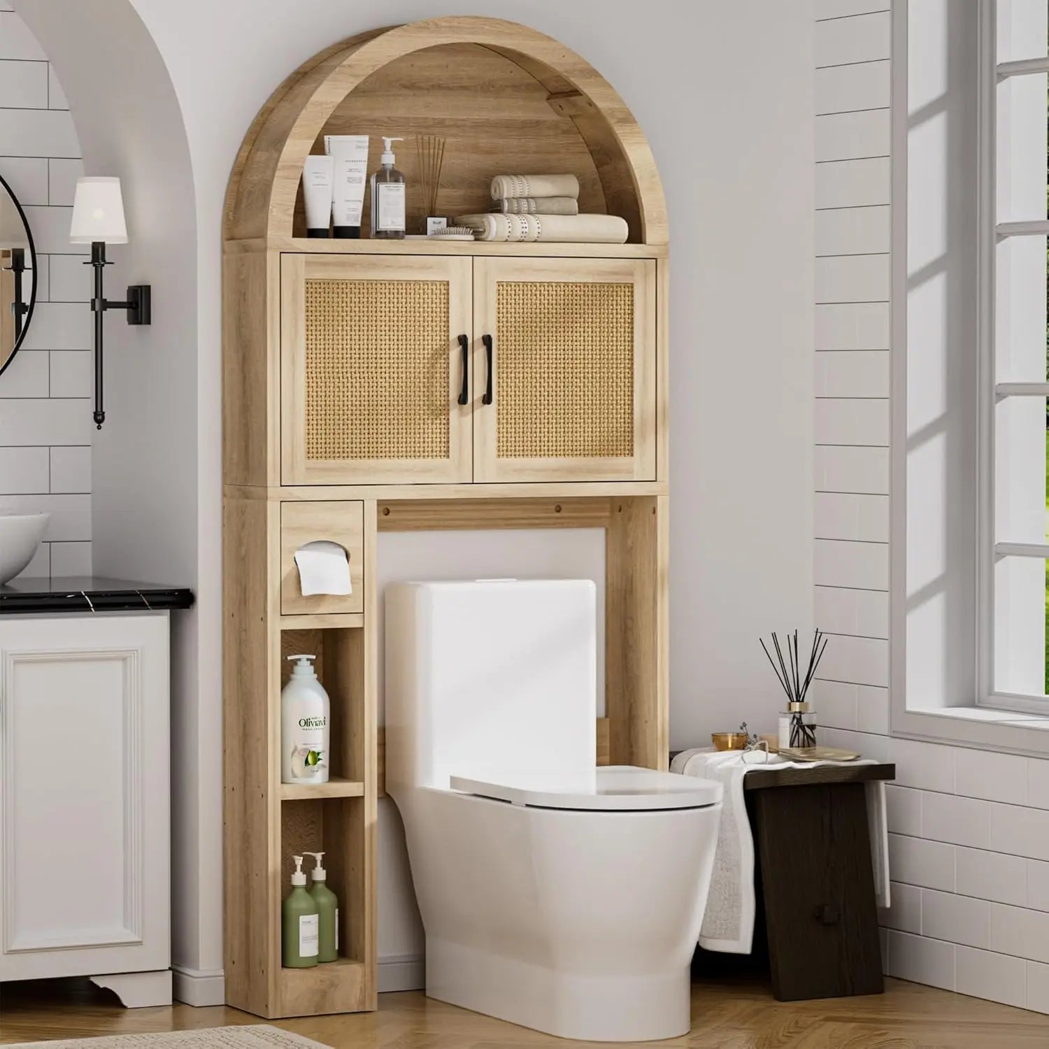 Freestanding Over Toilet Storage Cabinet – Bathroom Shelf Organizer with Multi-Level Storage