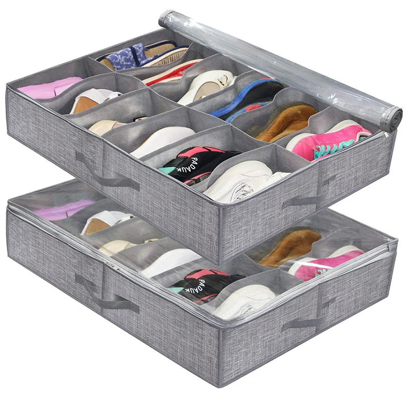 Under-Bed Shoe Storage Organizer – Foldable Clear Window Box (Holds 12–16 Pairs)