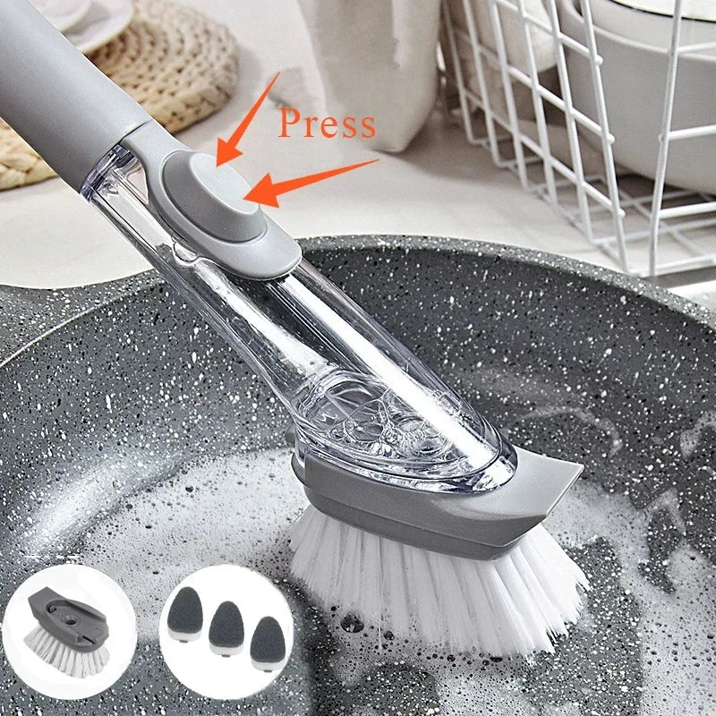 2-in-1 Kitchen Cleaning Brush, Long Handle Dish Brush with Soap Dispenser