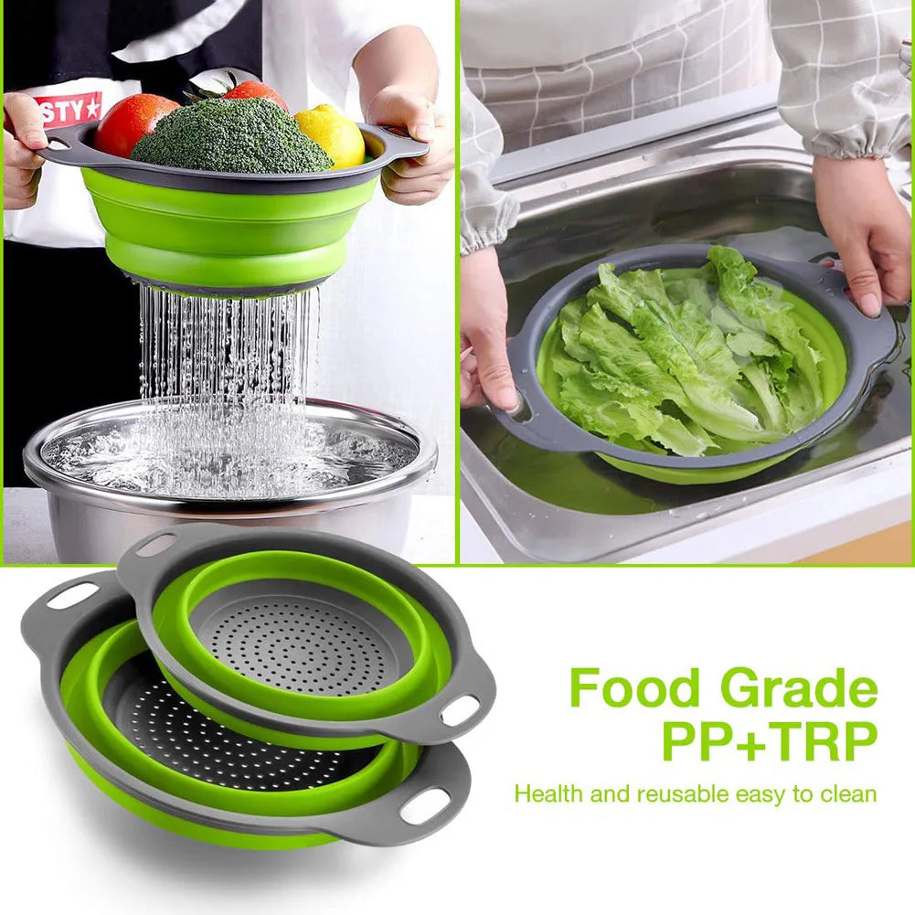 Silicone Fruit & Vegetable Washing Basket with Drainage – Foldable Design