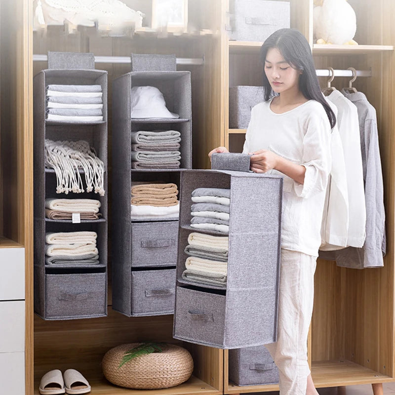 Hanging Closet Organizer – Foldable Storage Shelves with Drawers