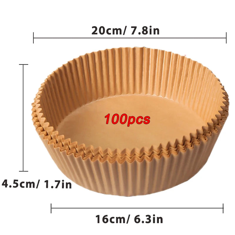 50/100PCS Air Fryer Paper Liners – Round & Square Non-Stick Disposable Parchment Baking Sheets