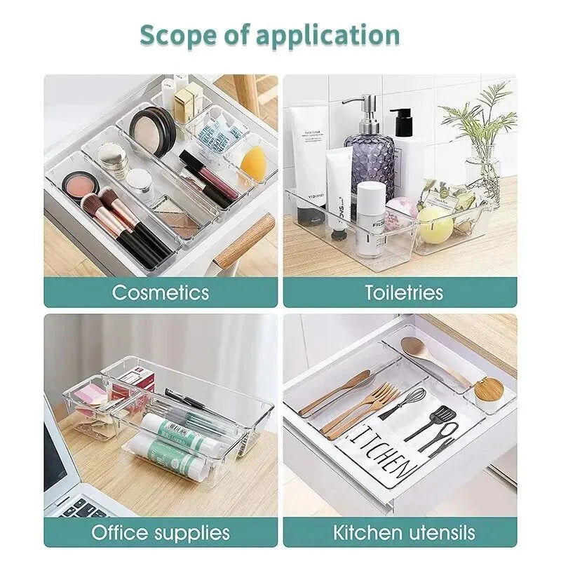Clear Drawer Organizer Set – 7/14-Piece Modular Storage for Makeup, Jewelry & Office Essentials