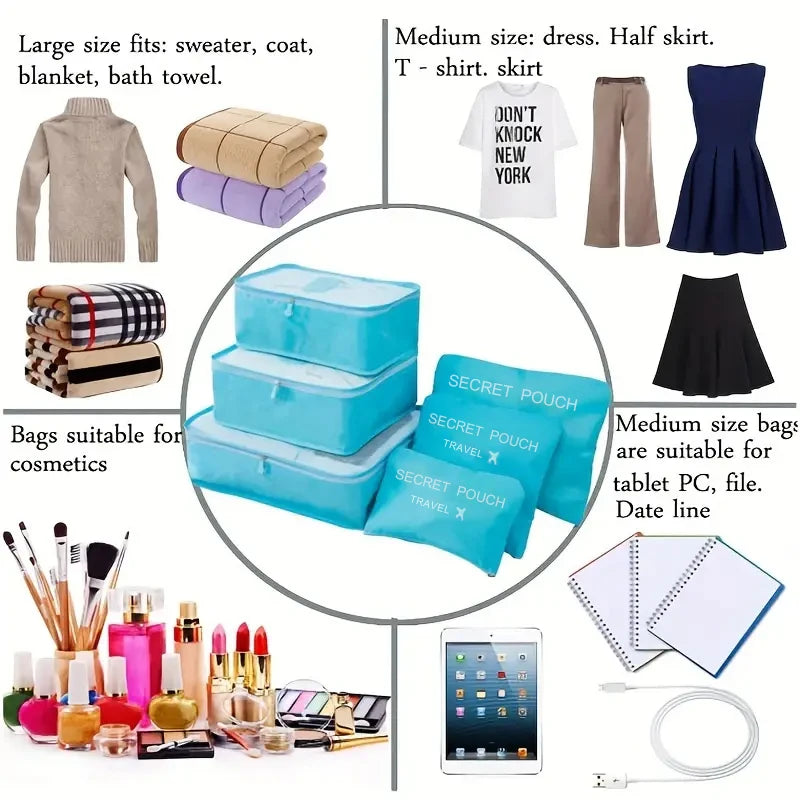 Travel Organizer Set – 6-Piece Packing Cubes for Clothes & Essentials