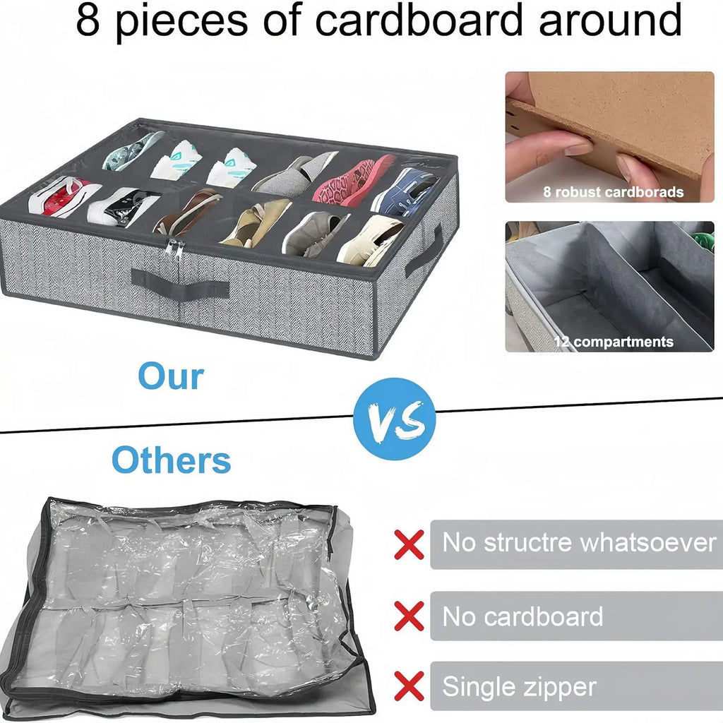 Under-Bed Shoe Storage Organizer – Foldable Clear Window Box (Holds 12–16 Pairs)