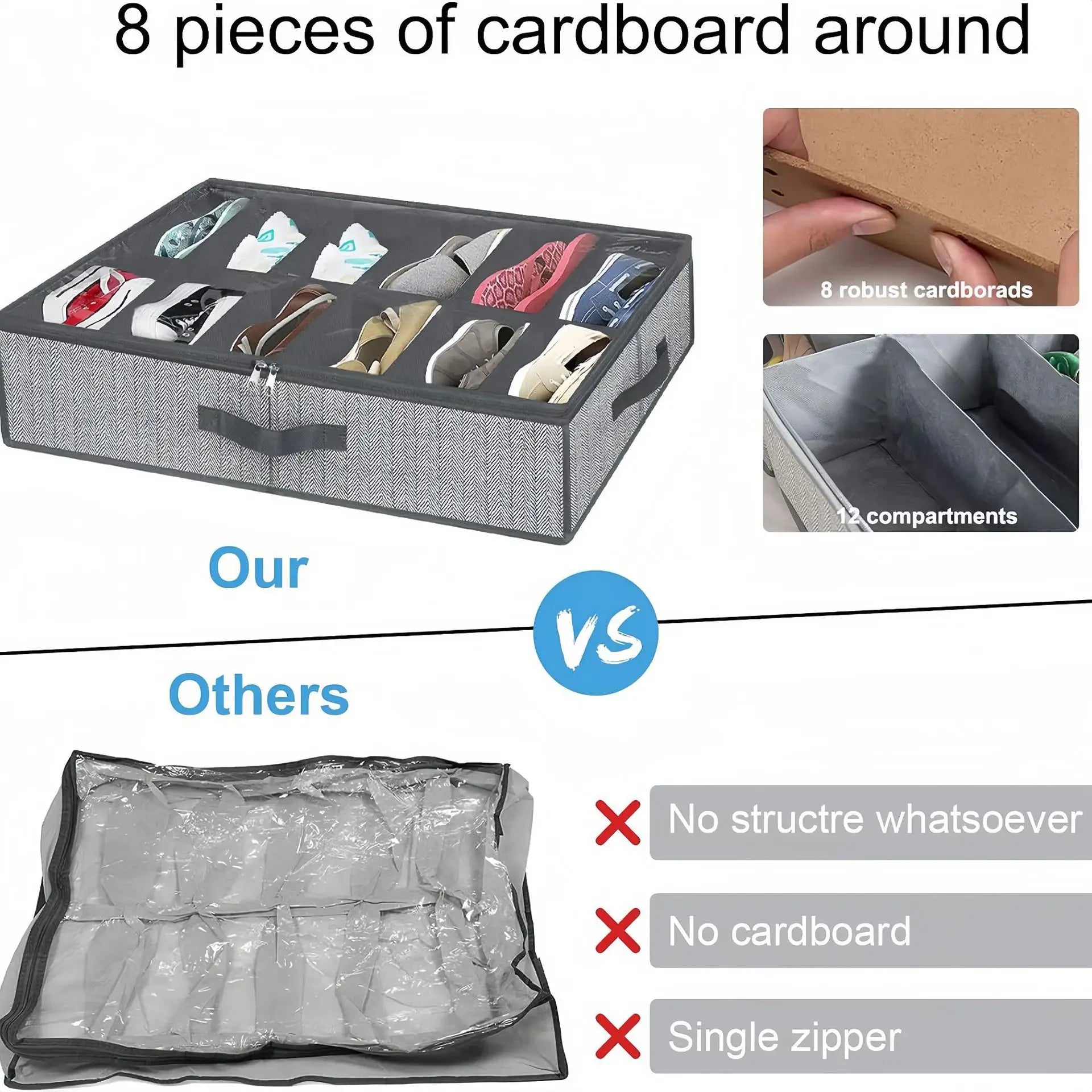 Under-Bed Shoe Storage Organizer – Foldable Clear Window Box (Holds 12–16 Pairs)
